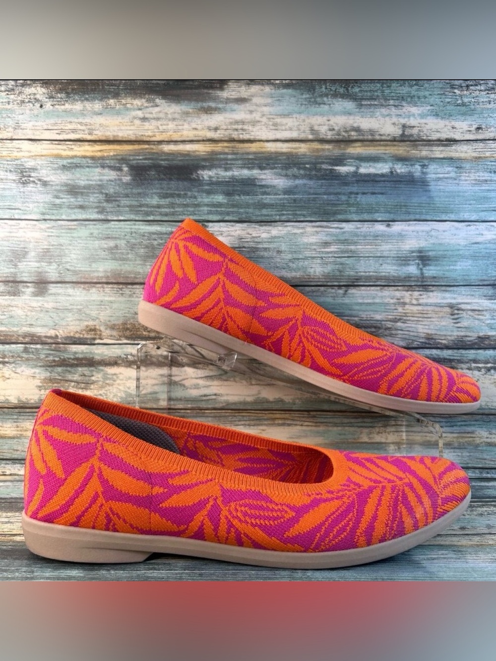 Bzees Kit Ballet Flats Shoes Womens 12 Pink Orange Knit Fabric Casual Loafers